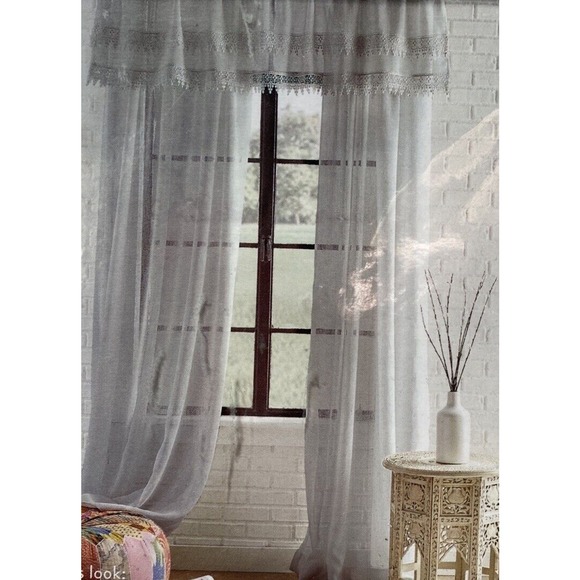 Peri Home Rod Pocket Panel 50 x 95" Lace Muslin Gauze Semi Sheer Boho Light Gray - Picture 1 of 6